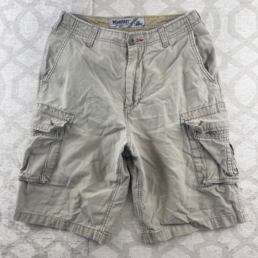 WearFirst Boys Khaki Cargo Shorts Size 14 Tan Ripstop Cotton Casual Utility‎